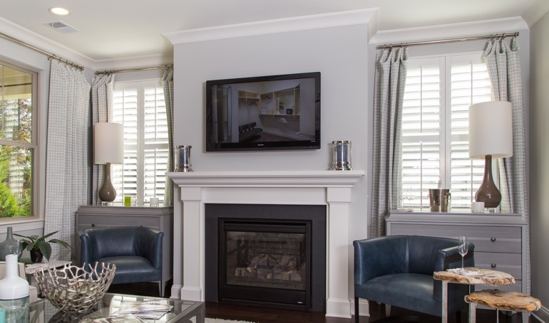Clearwater mantle with plantation shutters.